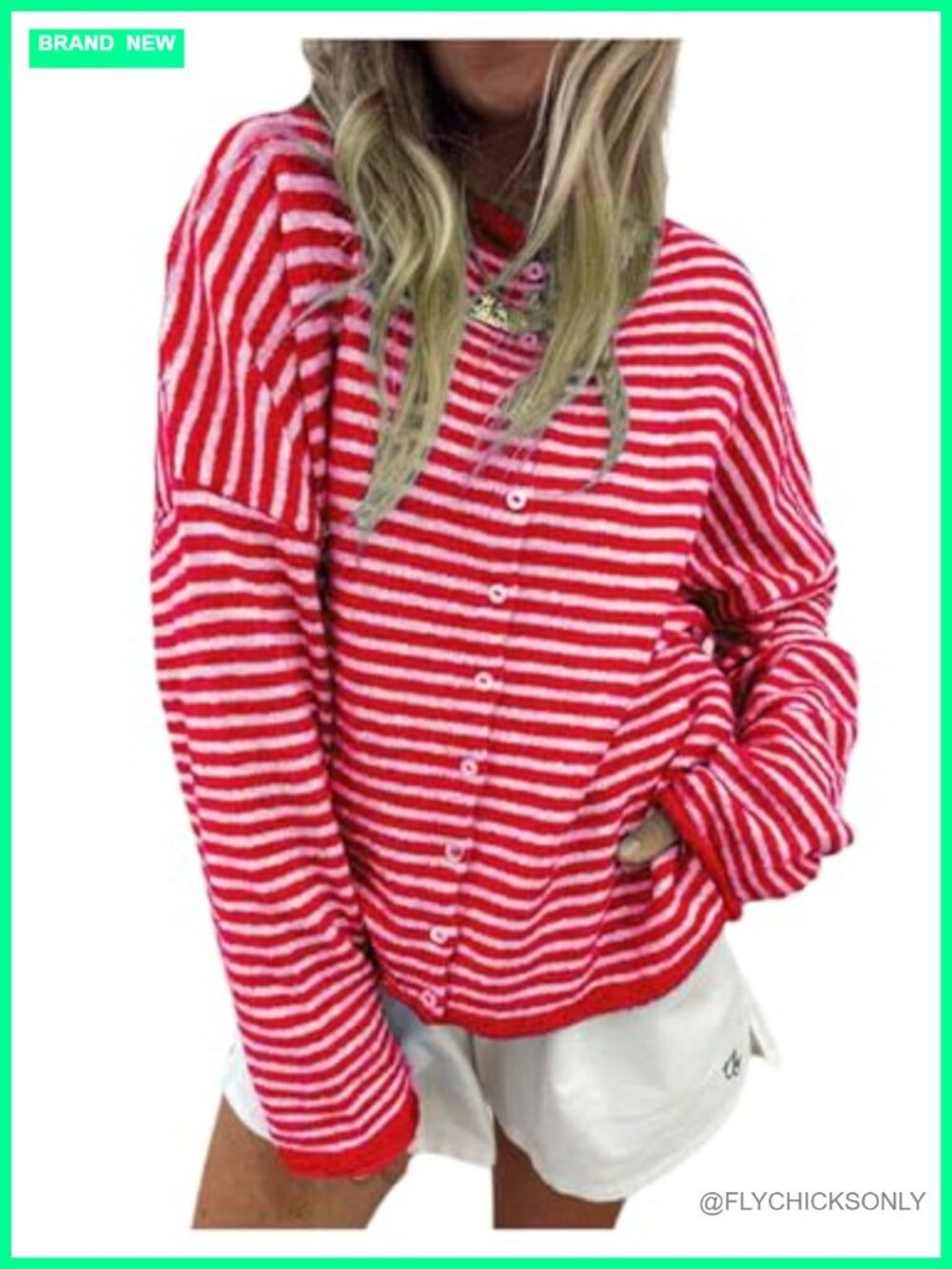 Striped Button Down Long Sleeve Cardigan Sweater Loose Fit